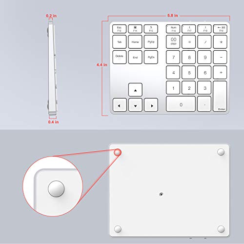 Mac Os Bluetooth Numeric Keypad, 35 - Keys Aluminum Wireless Numeric Keypad Dual System Rechargeable Ultra-Silent External Numeric Pad for Surface Pro/MacBook/MacBook Pro/Air and Windows Laptop-White