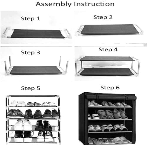 Image of EASY BUY 4 Shelves Shoe Rack Plastic Grey with Zip Door Cover & Side Pockets, Multiuse Storage Rack for Footwear, Toys, Clothes with Dustproof Cover 4 Shelves