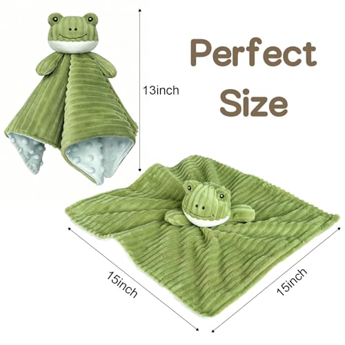Image of Baby Security Blanket for Boys and Girls Lovey Frog 15 Inch Green