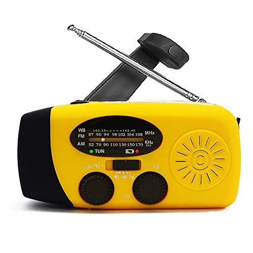 Hand Crank Emergency AM/FM/NOAA Weather Radio, Solar Wind Up Radios with 3 Led Flashlight, 1000mah Power Bank for Household and Outdoor Survival (Yellow)