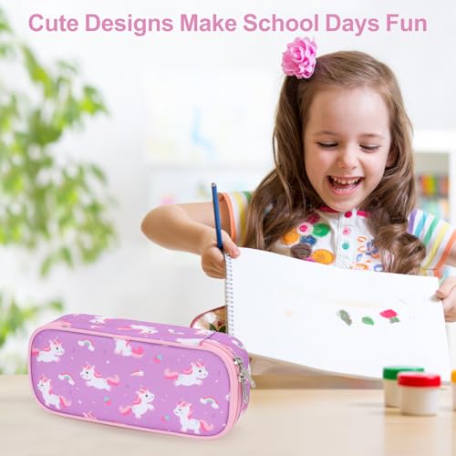 Image of Cute Kids Pencil Case - Girls Pen Pouch Large School Organizer | Pen Bag & Smooth Zipper, Multi-Slot Storage, Mesh Pocket, 900D Water Resistent, Giftable School Supplies, Pink Purple Unicorn