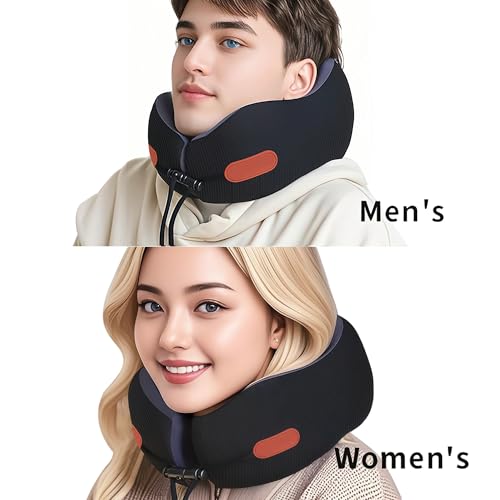Image of Travel Pillow, Memory Foam Neck Pillow for Airplanes, Includes Eye Mask & Ear Plugs, Ergonomic Design, 360 Support Stowable Pillows for Plane, Car, Train and Home, Black