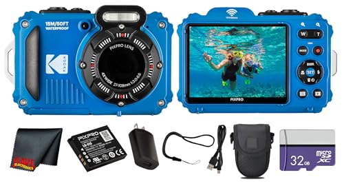 Image of Kodak PIXPRO WPZ2 Digital Camera (Blue) | 16MP Sensor, 4X Optical Zoom, Waterproof Shockproof Design & Full HD Video | Great for Outdoor & Travel Photos (WPZ2BL) + 32GB Card + Case + Cleaning Cloth
