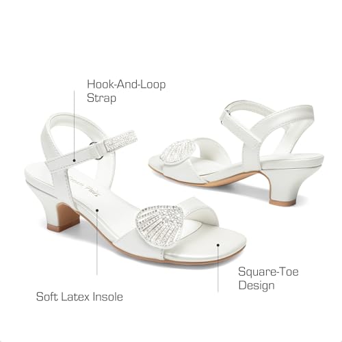 DREAM PAIRS Girls Sandals Ankle Strap Square Toe Low Heel Crystal Shell Wedding Party Flower Dress Shoes for Little Kids/Big Kids4