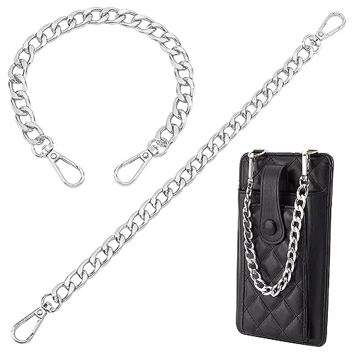 PH PandaHall 2pcs 12 Inch Silver Short Purse Extender Chain Flat Chain Strap Metal Bag Strap Replacement for DIY Metal Shoulder Hand Bag Wrist bag Extended Crossbody Bags Decorations Purses
