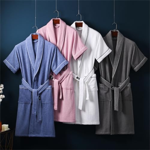 Women's & Men's 100% Cotton Terry Cloth Robe, Lightweight Short Sleeve Bathrobe with Pockets, Soft & Absorbent, Fast-Drying3