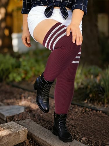 Image of Moon Wood Plus Size Thigh High Socks for Thick Thighs- Womens Knit Cotton Extra Long Over the Knee High Socks Leg Warmer
