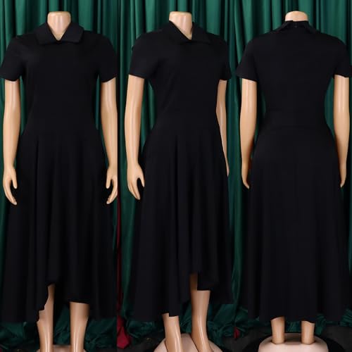 Image of Women A-Line Long Dress Polo Collared Short Sleeve Plus Size Casual Dresses Flared Swing Dress Elegant Maxi Dresses