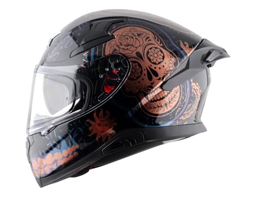 AXOR Apex Trance ISI ECE & DOT Certified Full Face Helmet for Men and Women with Pinlock Fitted Outer Clear Visor and Inner Smoke Sun Visor(Black Gold, Size:M)
