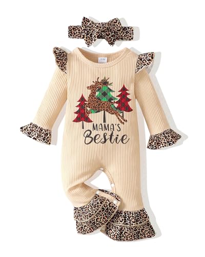 Image of Renotemy Infant Baby Girls Christmas Romper Fall Winter Jumpsuit Girl Long Sleeve Rompers Baby Girl Clothes 0-3 Months
