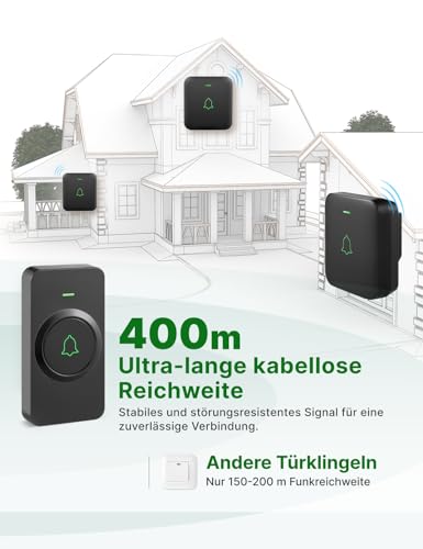 AVANTEK Kabellose Türklingel Batteriebetrieben, Mini Funkklingel 300M mit 2 Empfänger, IP55 Wasserdicht Elektronische Türglocken… – Ansicht 6