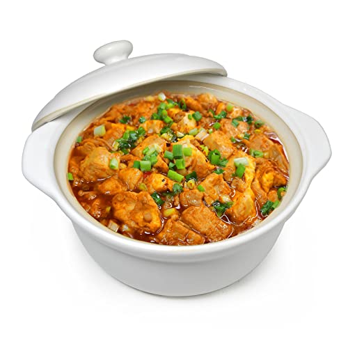 Casseruola da 1,18 l, resistente al calore, in ceramica giapponese, bianca, coperchio per cucinare zuppe e forni