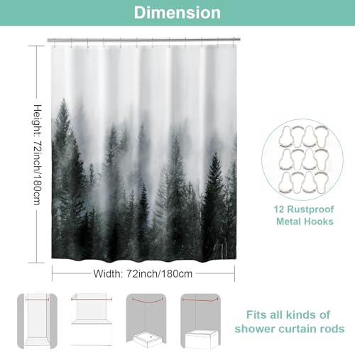 Ortigia YL-MW-1-2-CA Dark Green Misty Forest Shower Curtain thumb #1
