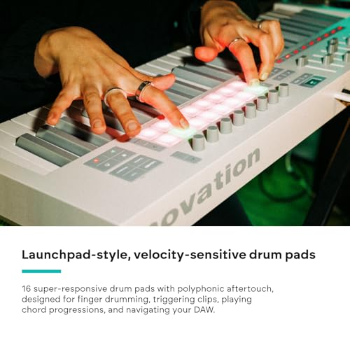 Image of Novation Launchkey 49 MK4 White - 49 Semi-Weighted Key, USB, MIDI Keyboard Controller with DAW Integration. Chord & Scale Modes, 16 Drum Pads, Arpeggiator, & Includes Music Creation Software Bundle | 49 Semi-Weighted Piano-Style Keys, 16 Rgb Velocity-Sensitive Pads with Polyphonic Aftertouch, 8 Endless Rotary Encoders