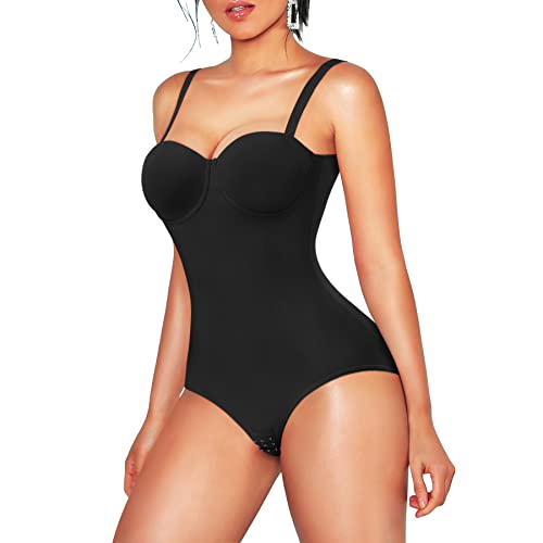 Reyeogo Body Shaper For Women Tummy Control Shapewear Bodysuit Waist Trainer Faja One Piece Built-In Bra Jumpsuit Tops (Black, X-Large) #TOP1