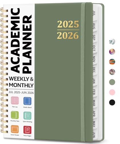Academic Planner 2025-2026, Weekly and Monthly Calendar Planner Book, July 2025 – June 2026, Hardcover Organizer with Tabs, Perfect for Teachers, Students, Women & Men, A5 (6.4' x 8.5') - Spring