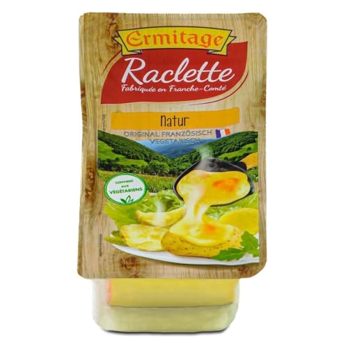 Ermitage Raclettekäse 1x 400g in Scheiben 8 Wochen gereift würziger Schnittkäse mit Schmierrinde glutenfrei ideal für Raclette Sandwiches Brote & Käsesalat