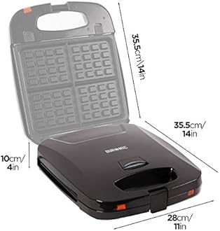 Duronic Waffle Maker WM60 Non Stick Waffle Iron 4 Square Belgian Waffle Makers with Removable Plates Waffle Machine for Croffles & American Style Waffles