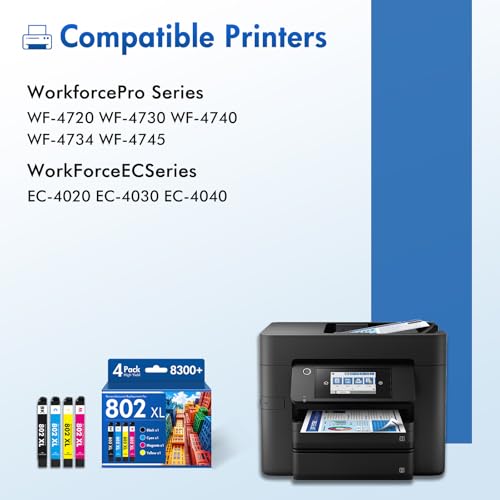 Image of Remanufactured Replacement for 802XL WF-4730 Ink Cartridges Combo Pack | Compatible for 802 for Epson Printer Workforce Pro WF-4740 WF-4730 WF-4720 EC-4020 EC-4030 WF 4730 4734 4740 (BKCMY-4Pack)