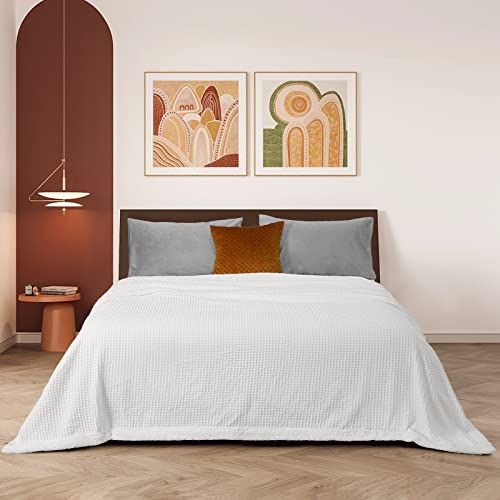 Phf Waffle Sherpa Blanket Queen Size, Luxury Warm Plush Flannel Blanket For Winter, No Shed No Pilling Cozy Soft Waffle Weave Fleece Blanket For Bed And Couch, White, 90X90 Inches #TOP1
