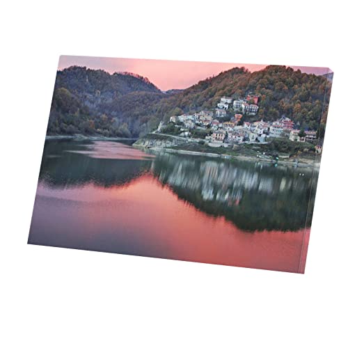 Toile Coucher de Soleil Rouge Montagne et Lac pour une Ambiance Salon Chaleureuse