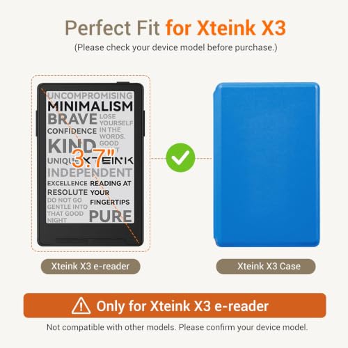Image of CoBak Magnetic Case for XTEINK X3 eBook Reader, 3.7 inch Ultra-Lightweight PU Leather Cover(Lake Blue)