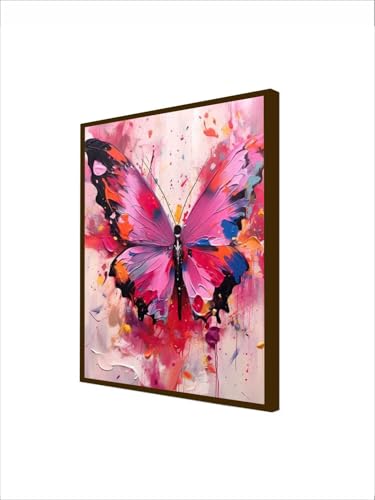 Image of Artsense Painting for wall decoration Abstract wall painting for living- butterfly painting for home decoration with frame-Multicolor /20x20 inches /(50x50 cm) (Pink)