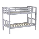 Walker Edison Resende Mission Style Solid Wood Twin Over Twin Bunk Bed, Twin Over Twin, Grey