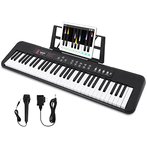 61 Key Keyboard Piano, Electronic Digital Piano with Built-In two Speaker Microphone,One Sheet Stand, Portable Keyboard Gift for Beginners Learning - Black（2023，New）