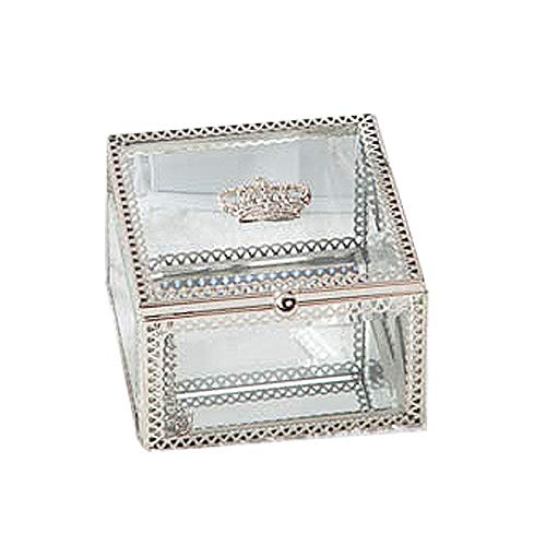 Golandstar Crystal Crown Jewelry Box Organizer Storage Case Makeup Accessories Holder Pouch Boxes for Earring, Necklace, Ring, Lipstick etc (Silver - Square)