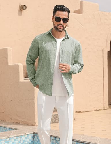 LETSEE Men's Linen Shirts Long Sleeve Untucked Casual Button Down Shirt for Men Business Dress Clothes Fashion Beach Tops2