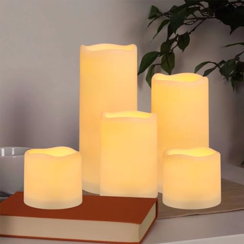 Image of Enpornk Flameless Battery Operated Outdoor Waterproof Set of 12(D: 3 inch x H: 3 inch 4 inch 5 inch 6 inch) Pillar LED Candles with 10-Key Remote and Cycling 24 Hours Timer