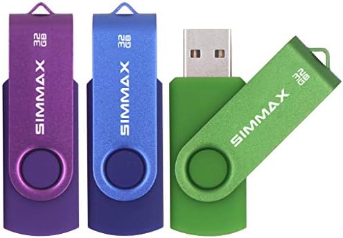 SIMMAX 32GB USB Flash Drives 3 Pack 32GB Memory Stick Swivel Design Thumb Drive USB Stick (32GB Black Blue Green)