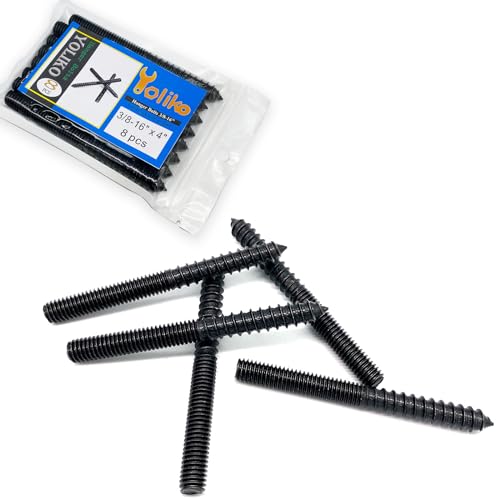 Image of 8 Pack 3 /8-16 x 4 Inch Black Hanger Bolts 3 /8-16 inch Double Headed Bolts 3 /8 Wood Dowel Screw Self-Tapping Screw Hanger Bolts for Furniture Screws Double Screw Threaded Rods Bolt 100mm Length
