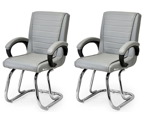 Image of GOYALSON Home Exclusive Visitor Study Reception Chair with Arm Rest and Heavy Frame with Cushioned Seat Back (2, Grey, SS 303 Stainless Steel Frame)