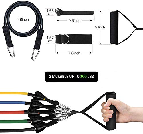 11 Peças Elástico Extensor Exercicio Funcional Até 100 libras Kit Elástico Extensor Treinamento Pilates Exercícios Academia Acessórios 4 413TYQGDASL