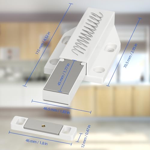 Magnetic Push to Open Jiayi Push Release Magnet Cabinet Door Latch, Push Open Drawer Catch for Large Door, Push in Door Unlock Kitchen Spring Opening Press Out Push Magnetic Latches (White, 4 Pack)
