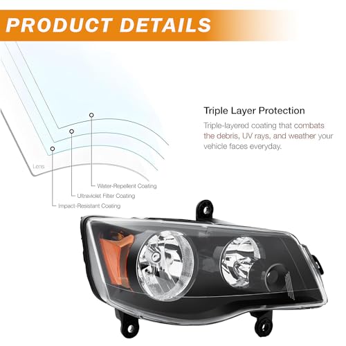 Black Headlights Assembly fit for 2011-2020 Dodge Grand Caravan,2008-2016 Chrysler Town & Country Headlamp Driver and Passenger Side by corkiauto - Image 4
