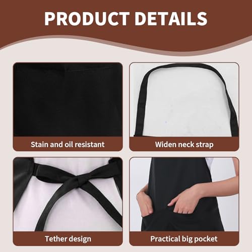 XdealCozyxc 2 PCS Black Apron with Pockets for Men Women Kitchen Cooking, Adjustable Catering Aprons - Cosy Home Interiors XdealCozyxc 2 PCS Black Apron with Pockets for Men Women Kitchen Cooking, Adjustable Catering Aprons - Image 5