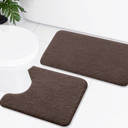 Amazon.com: LOCHAS Bathroom Rug Set Light Brown, Soft Bath Rug Set 2 Piece Set, Toilet Mat U ...