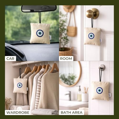 Image of Haka Camphor Pouch Pack of 3 | 100% Pure, Natural, Chemical Free Air Freshener for Car, Wardrobe, Bathroom & Room | Eco-Friendly Camphor Cones for Cars /Car Freshener | Evil-eye, 30g each
