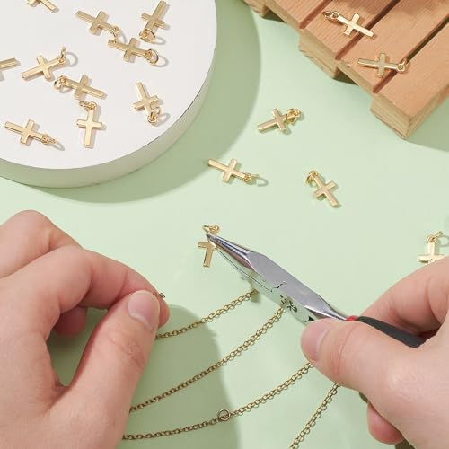 Image of KitBeads 10pcs 18K Real Gold Plated Cross Charms Brass Jesus Dangle Charm Mini Christ Crucifix Pendants for Jewelry Making Necklace Earrings Bulk