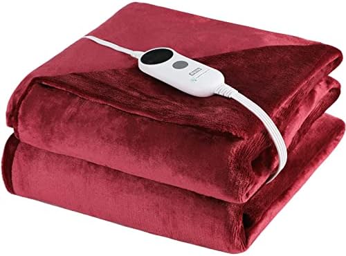 Electric Heated Blanket Throw 50"x 60", Double-Layer Flannel Electric Blanket Heated Throw with 6 Heating Levels, 3 Hours Auto-Off, Machine Washable, ETL & UL Certified, Red, Great Mother Gifts