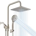 Ryamen Dual Shower Head Combo, Brushed Nickel 8'' High Pressure Rain/Rainfall Shower Head,5 Settings Adjustable Handheld Showers,with 15" Height Adjustable Slide Bar,Holder/59’‘ Hose