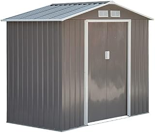 Outsunny 13 x 11ft Garden Metal Storage Shed, Outdoor Storage Tool House with Ventilation Slots, Floor Foundation and Lockable Double Doors, Grey