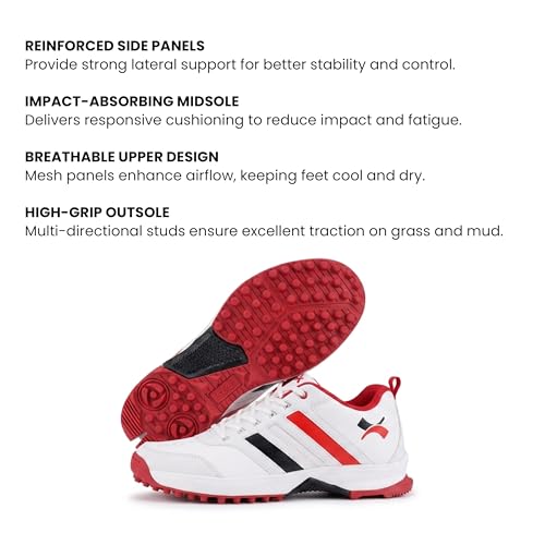 Image of Endura Cricket Shoes for Men, Lightweight Breathable Mesh, TPU Shank Support and Rubber Sole