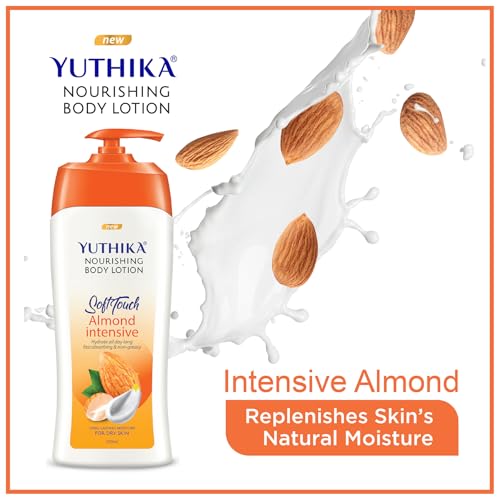 Image of Yuthika Body Lotion Almond Nourish 500ml Pack of 2 Body Lotion - Hydrating Moisturizer for Women & Men, Non-Irritant & Non-Sticky, 24H Hydration for Dry Skin