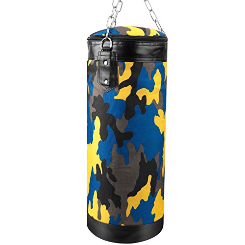 Luniquz Kids Punching Bag, Unfilled Hanging Boxing Bag with Mount Chain for Boys Girls, 31" in Camo