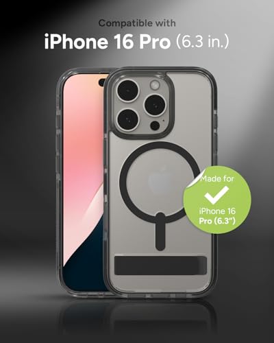 Image of ZAGG Santa Cruz Snap with Kickstand Case for iPhone 16 Pro - MagSafe Compatible, 13ft Military-Grade Drop Protection, Reinforced with Graphene, Slim Clear Case with Vibrant Color Accents, Black