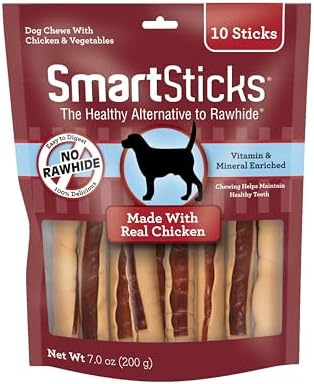 SmartBones SmartSticks, Treat Your Dog to a Rawhide-Free Chew Made With Real Chicken and Vegetables, 10 sticks